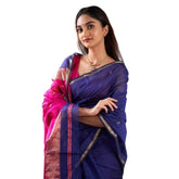 Blue cotton printed saree with unstitched blouse (5.5mtr), women's traditional Indian wear