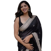 Black silk printed saree with unstitched blouse (5.5mtr) - luxurious Indian attire for women on display