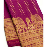 Rani pink silk printed saree with unstitched blouse (5.5mtr), elegant traditional women's wear on display