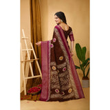 Maroon marshmallow fabric kalamkari saree with unstitched blouse, soft and vibrant women's traditional attire