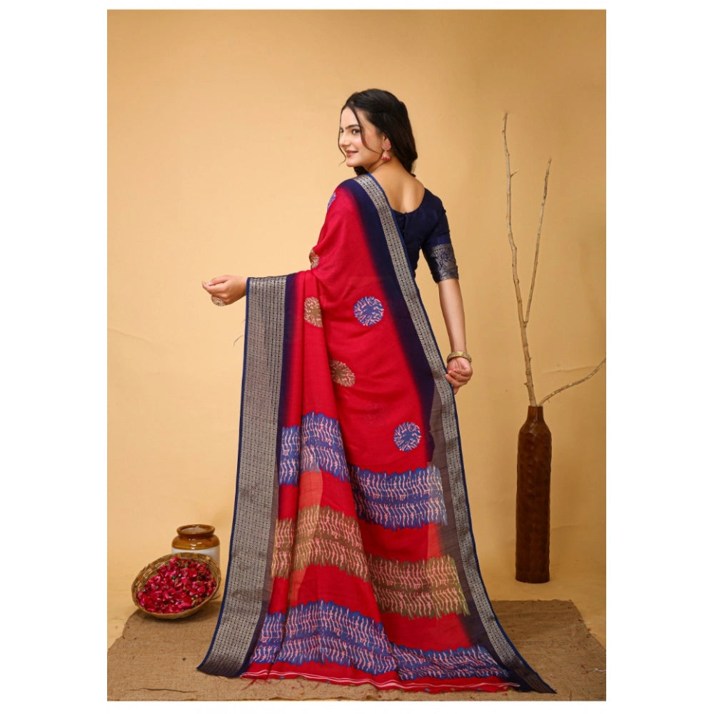 Red soft blooming marshmallow fabric kalamkari printed saree with unstitched blouse, vibrant floral design on flowing material