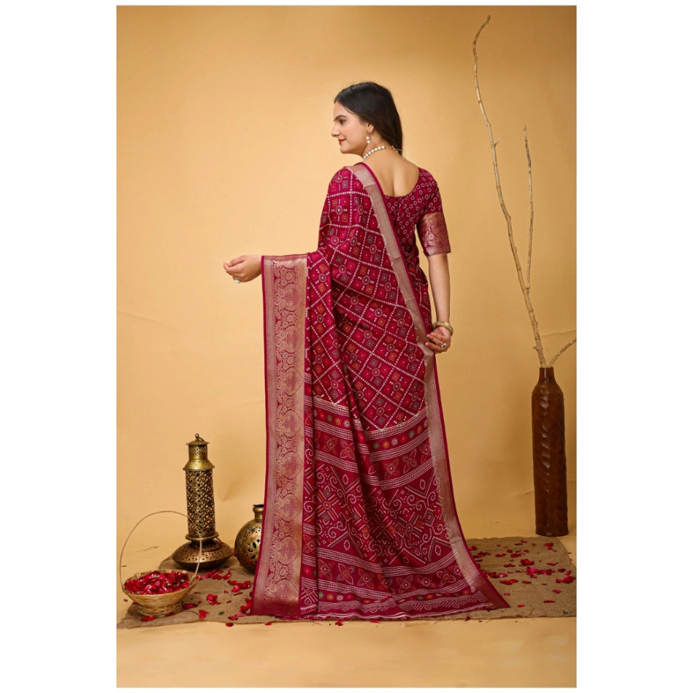 Red soft Dola cotton Kalamkari printed saree with unstitched blouse, vibrant traditional Indian wear