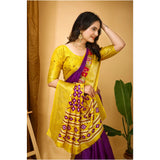 Purple Dola cotton kalamkari printed saree with unstitched blouse, soft and vibrant Indian women's fashion accessory
