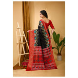 Black Kalamkari printed soft Dola cotton saree with unstitched blouse, traditional Indian women's wear