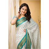 Rama green soft cotton silk printed saree with unstitched blouse, vibrant floral pattern