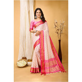 Pink soft cotton silk printed saree with unstitched blouse (5.5mtr), vibrant Indian women's wear