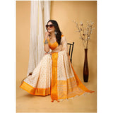 Yellow soft cotton silk printed saree with unstitched blouse, vibrant Indian women's attire