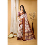 Maroon soft cotton silk printed saree with unstitched blouse, vibrant Indian wear
