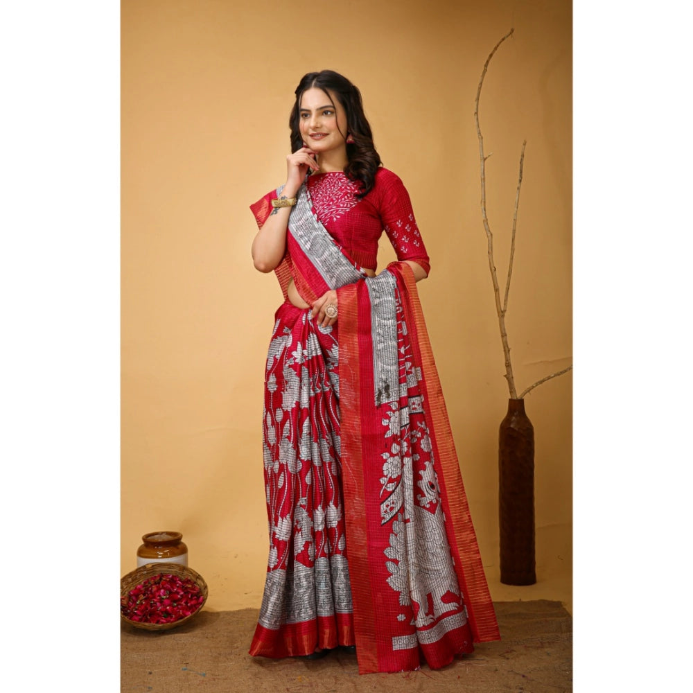 Pink soft handloom cotton Kalamkari printed saree with unstitched blouse, traditional Indian women's wear accessory