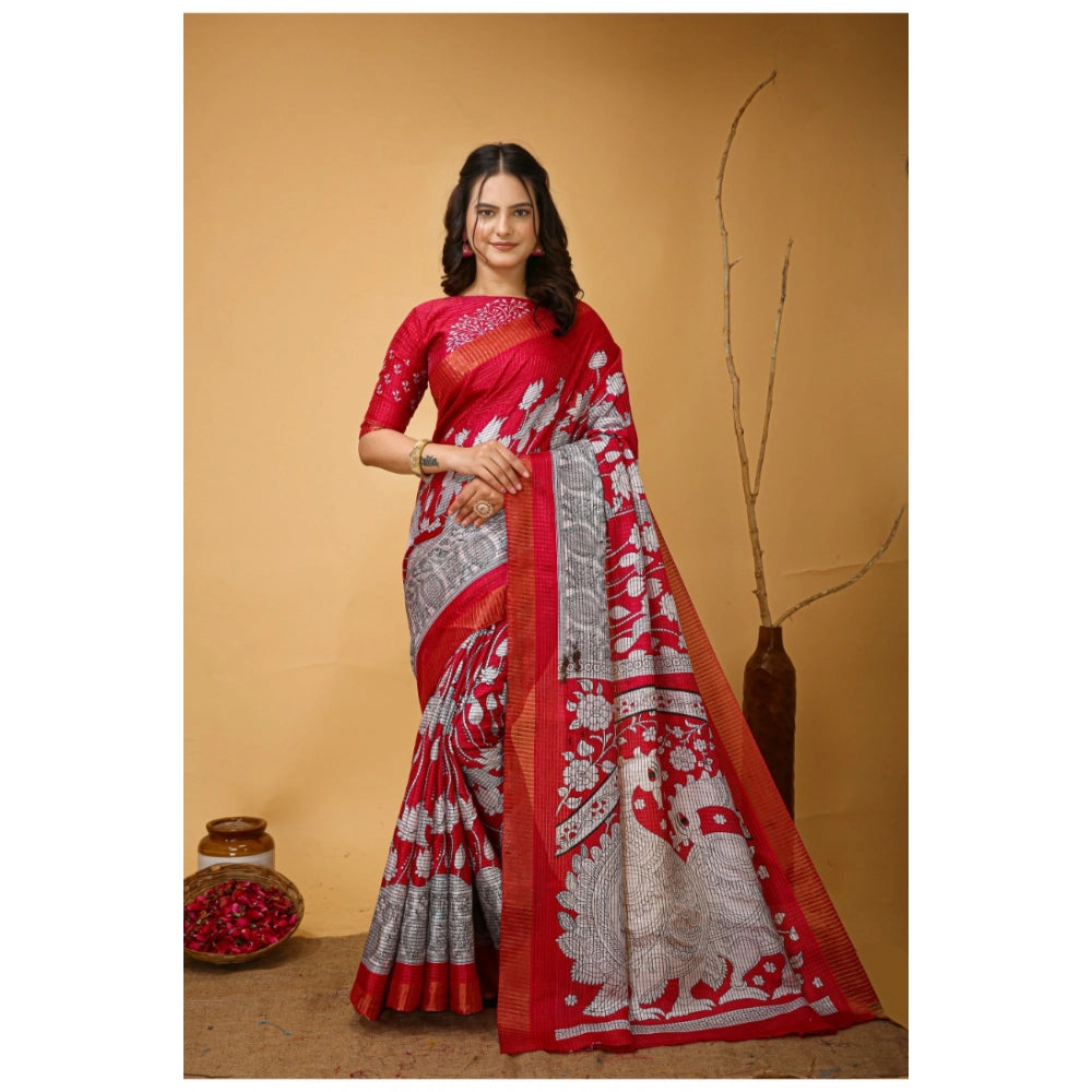 Soft handloom pink cotton kalamkari saree with unstitched blouse, vibrant traditional Indian print