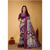 Purple soft handloom cotton kalamkari printed saree with unstitched blouse, traditional Indian fashion accessory