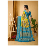 Yellow soft dola cotton kalamkari printed saree with unstitched blouse (5.5mtr)