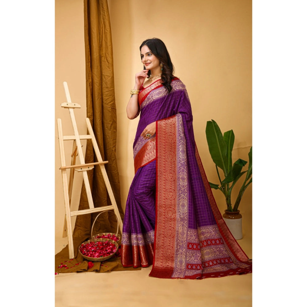 Purple Dola cotton Kalamkari printed saree with unstitched blouse, vibrant Indian ethnic wear