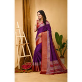 Purple Dola cotton Kalamkari printed saree with unstitched blouse, vibrant Indian ethnic wear