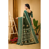 Green Kalamkari printed saree with unstitched blouse, soft marshmallow fabric