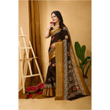 Brown soft marshmallow fabric kalamkari printed saree with unstitched blouse (5.5mtr)