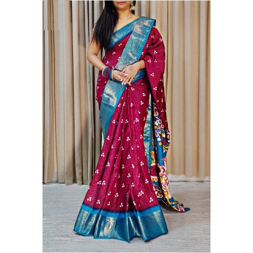 Women's wine-colored soft Dola cotton Kalamkari printed saree with unstitched blouse, traditional Indian attire for festive occasions