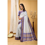 Purple soft cotton silk printed saree with unstitched blouse, luxurious Indian wear