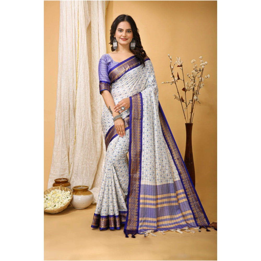 Purple soft cotton silk printed saree with unstitched blouse, vibrant Indian wear for women