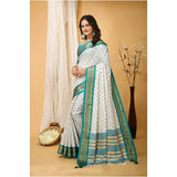 Rama Green soft cotton silk printed saree with unstitched blouse, vibrant design on a 5.5mtr length