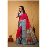 Pink soft Dola cotton kalamkari printed saree with unstitched blouse, vibrant floral design on 5.5mtr fabric