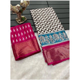 Soft pink Dola cotton Kalamkari saree with unstitched blouse, intricate printed design for traditional Indian wear