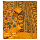 Yellow soft Dola cotton Kalamkari printed saree with unstitched blouse, vibrant Indian traditional wear for women