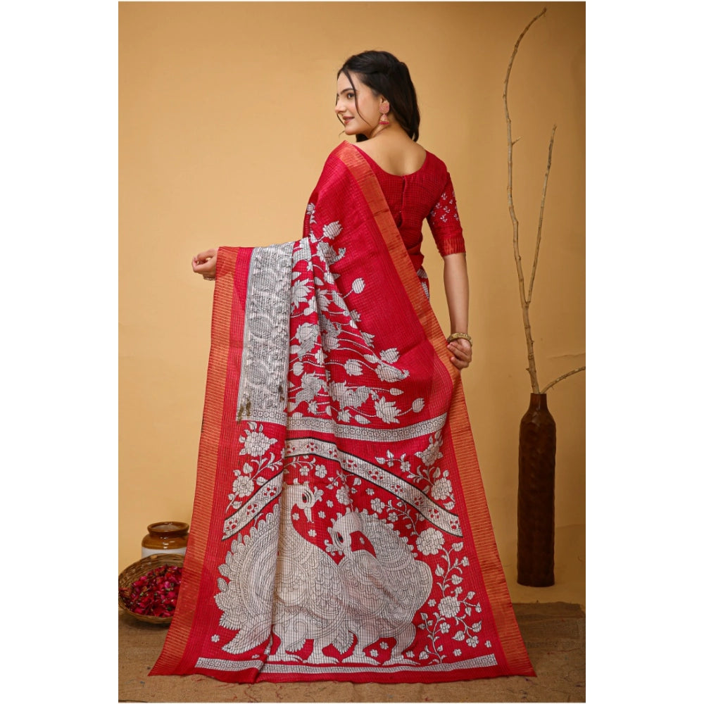 Soft pink handloom cotton Kalamkari saree with unstitched blouse, traditional Indian attire for women