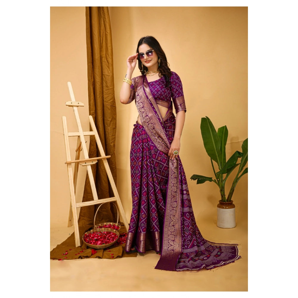 Purple Kalamkari printed saree with unstitched blouse, soft Dola cotton fabric for women
