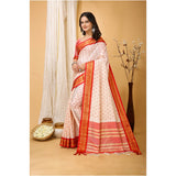 Red soft cotton silk printed saree with unstitched blouse, vibrant design for Indian women's fashion