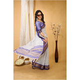 Purple soft cotton silk printed saree with unstitched blouse, luxurious Indian women's wear