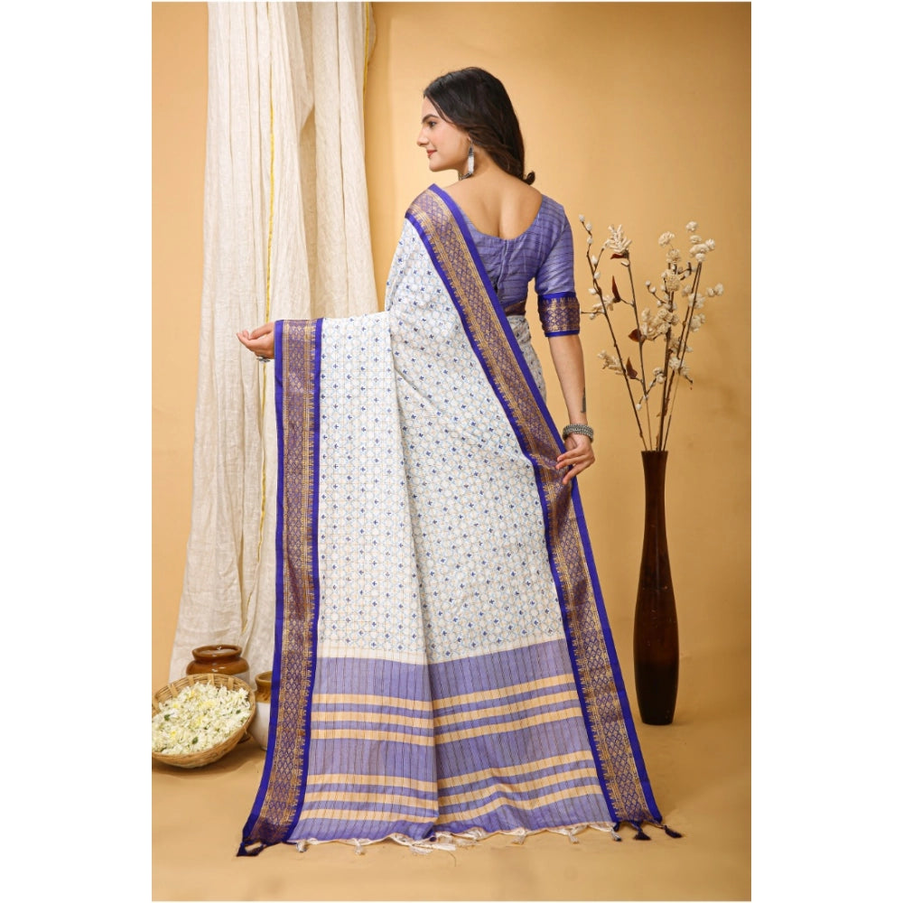 Soft cotton silk purple printed saree with unstitched blouse, luxurious women's ethnic wear for traditional events