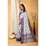 Purple soft cotton silk printed saree with unstitched blouse, luxurious Indian wear