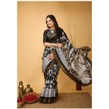 Black soft handloom cotton Kalamkari printed saree with unstitched blouse (5.5mtr)