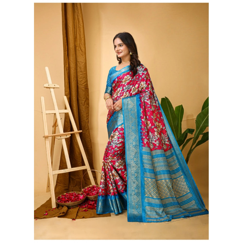 Pink soft Dola cotton kalamkari printed saree with unstitched blouse, traditional Indian women's wear accessory