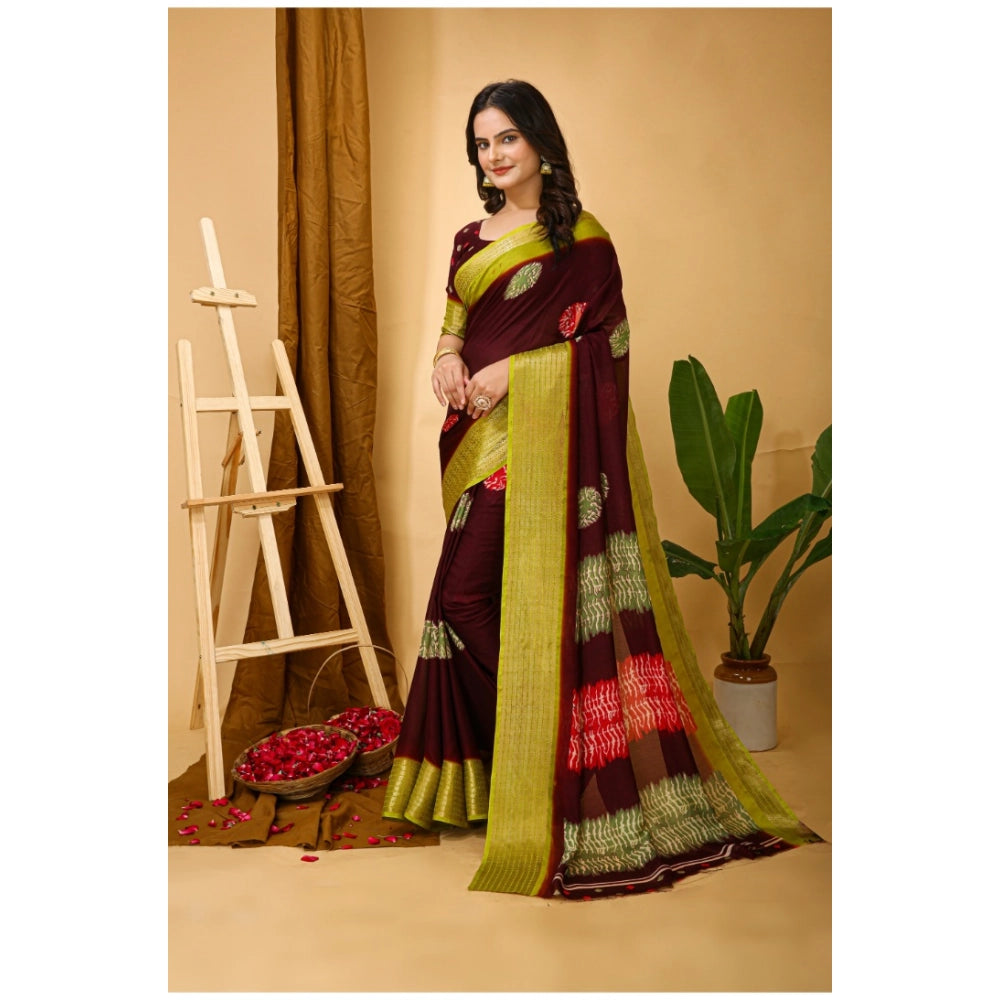 Maroon Kalamkari printed saree with unstitched blouse, soft blooming marshmallow fabric