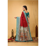 Red Dola cotton kalamkari printed saree with unstitched blouse, vibrant Indian fashion accessory