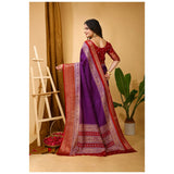 Purple Kalamkari printed soft Dola cotton saree with unstitched blouse, traditional Indian women's fashion