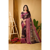 Maroon Kalamkari printed saree with unstitched blouse, soft marshmallow fabric