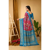 Pink soft Dola cotton kalamkari printed saree with unstitched blouse, vibrant floral design on 5.5mtr length