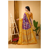 Purple Kalamkari-printed soft Dola cotton saree with unstitched blouse, traditional Indian women's wear