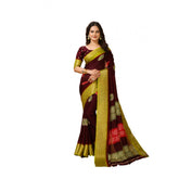 Maroon Kalamkari printed saree with unstitched blouse, soft blooming marshmallow fabric