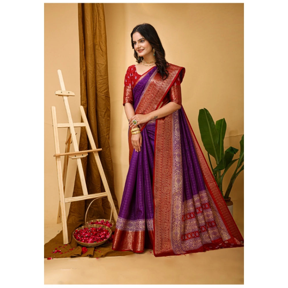 Purple Kalamkari printed soft cotton saree with unstitched blouse, traditional Indian women's wear