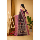 Maroon marshmallow fabric kalamkari printed saree with unstitched blouse, soft and vibrant Indian women's wear