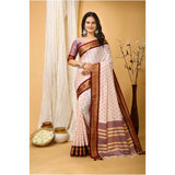 Maroon soft cotton silk printed saree with unstitched blouse, luxurious ethnic Indian wear