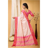 Soft cotton silk printed pink saree with unstitched blouse, vibrant Indian fashion wear for women