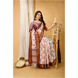 Maroon soft cotton silk printed saree with unstitched blouse, elegant Indian women's wear