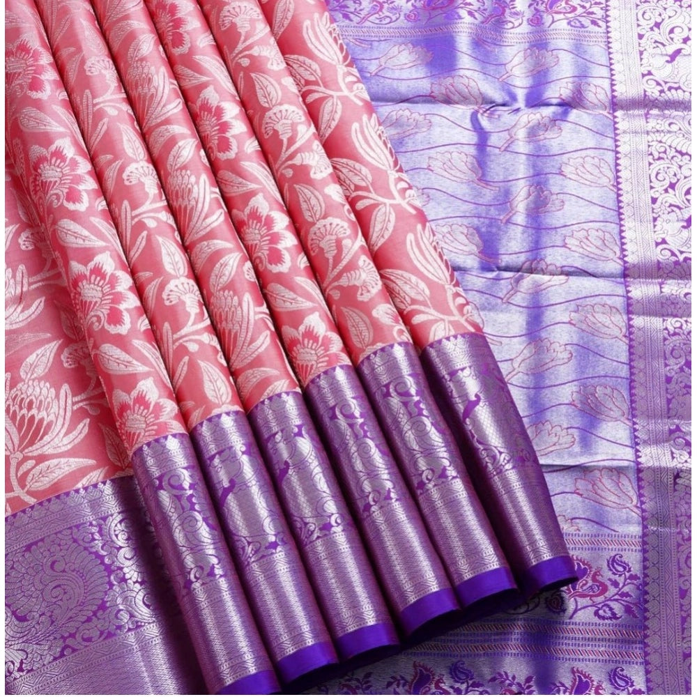 Purple soft lichi silk printed saree with unstitched blouse (5.5mtr), luxury Indian women's fashion