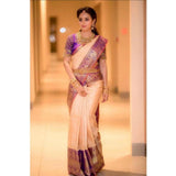 Purple soft lichi silk printed saree with unstitched blouse (5.5mtr), elegant Indian women's fashion accessory
