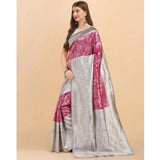 Soft pink lichi silk saree with unstitched blouse, 5.5mtr, intricate printed design